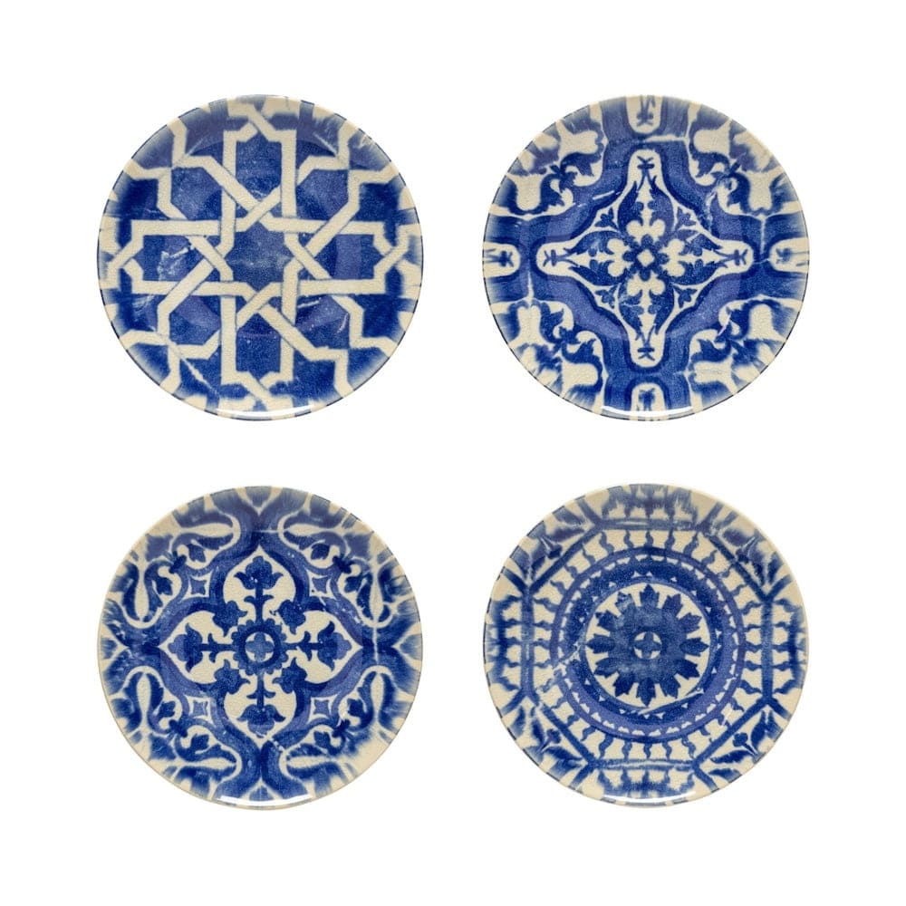 Assiette à entrée ou dessert en grès bleu aux motifs azulejos Assiette en grés "Éléments" 16cm - Lot de 4