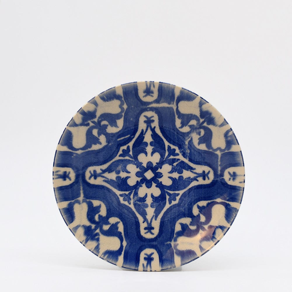 Assiette à entrée ou dessert en grès bleu aux motifs azulejos Assiette en grés "Éléments" 16cm - Lot de 4