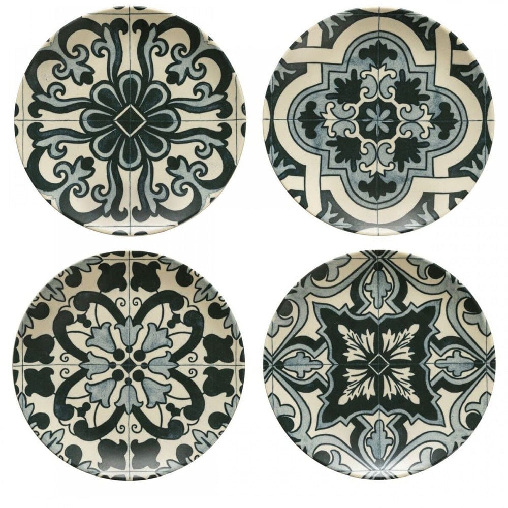 Assiette en grès I Motifs azulejos I Vente en ligne Ensemble de 4 assiettes en grés "Éléments" - 21 cm