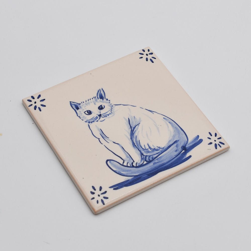 Azulejo portugais I Carreau de faience représentant un chat Azulejo 11x11cm - Gato