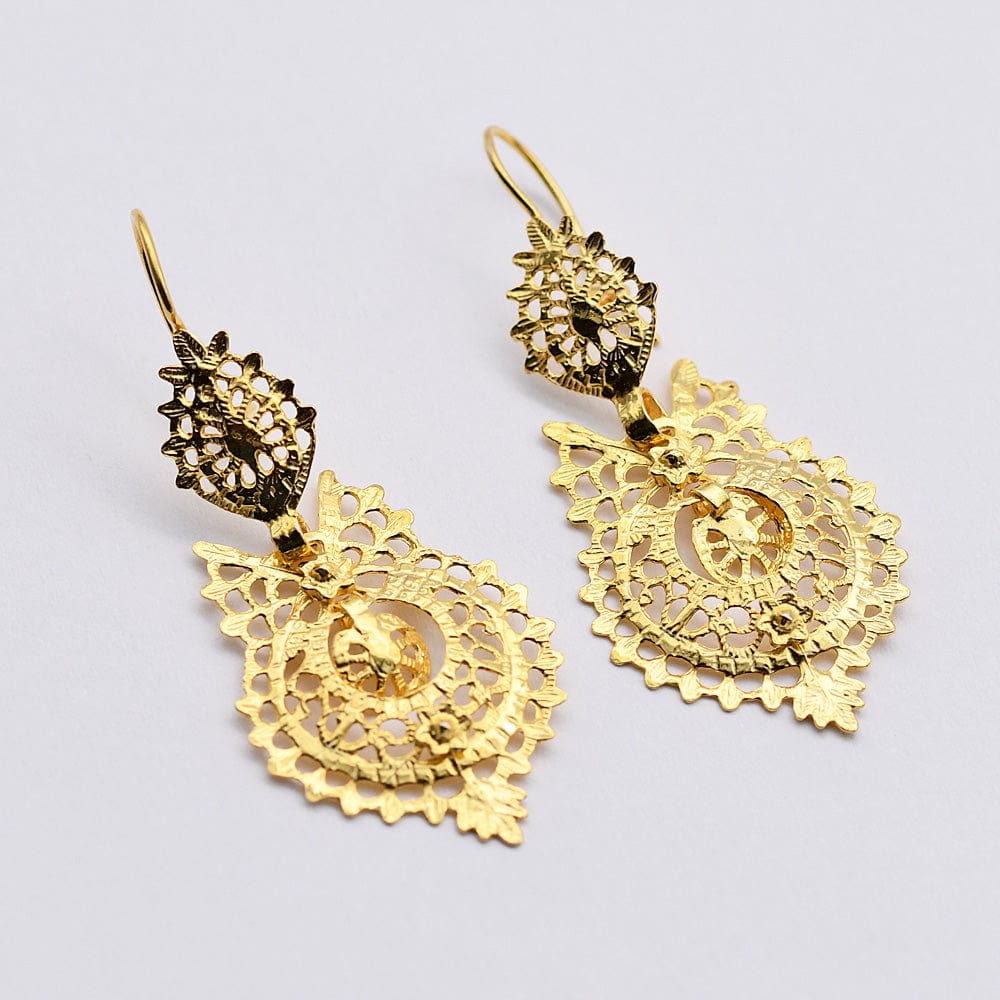 Boucles d'oreille de la Reine en argent 5cm I Bijoux portugais Brincos À Rainha I Boucles d'oreille en argent doré - 4.5cm