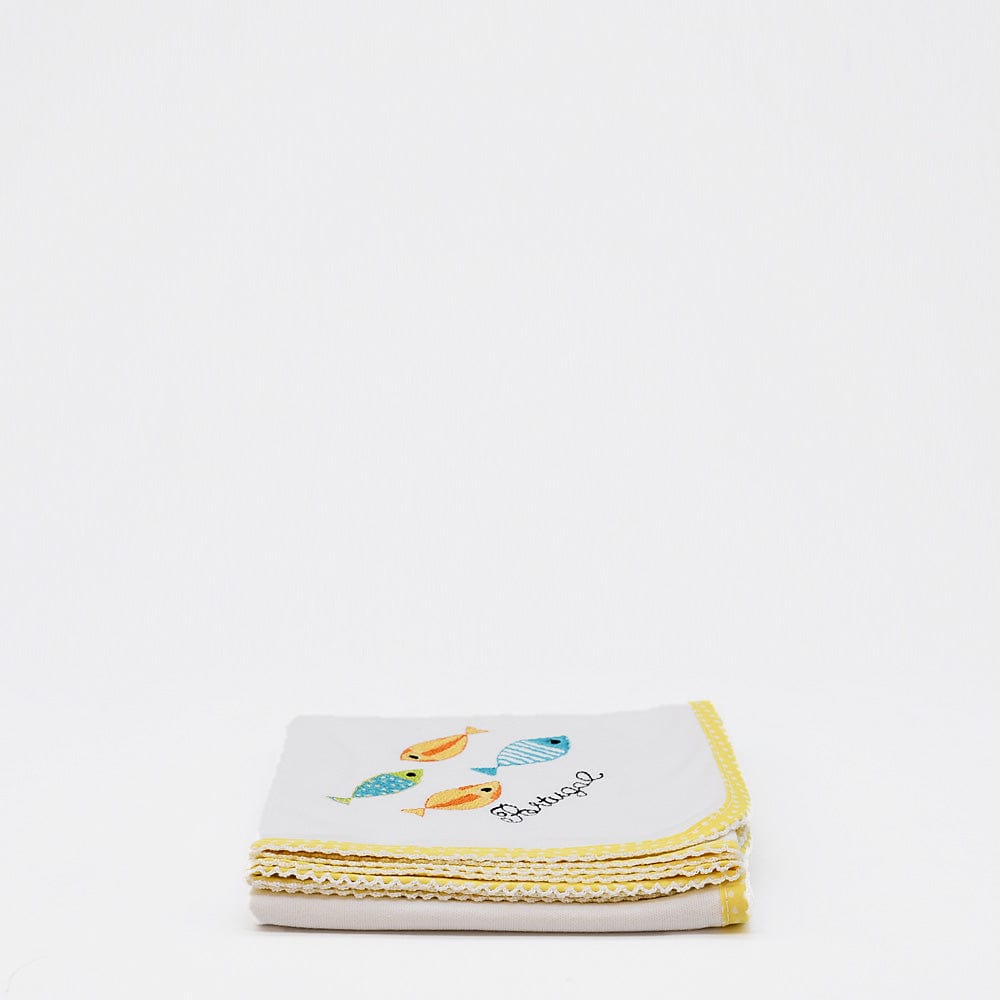 Doudou jaune en coton aux motifs sardines portugaises Doudou en coton "Sardinhas" - Jaune