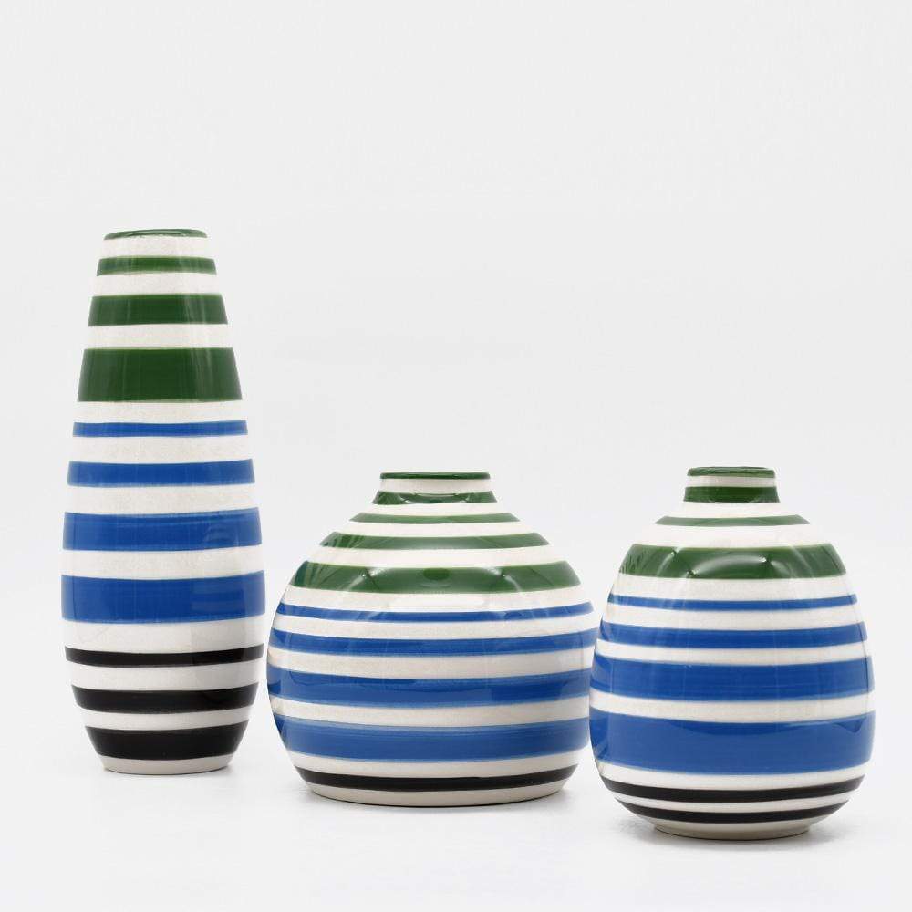 Ensemble de 3 vases rayés vert et bleu