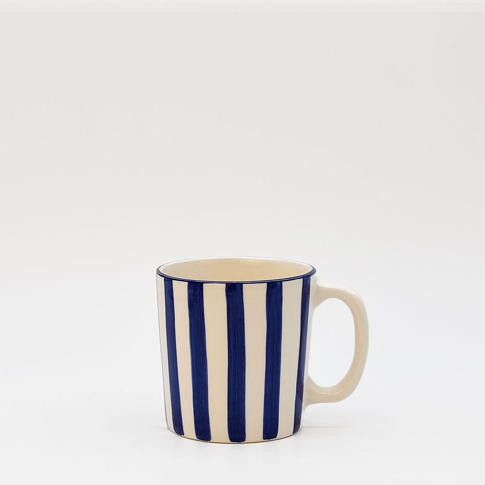 Mug en céramique portugaise rayé bleu et blanc Mug rayé "Costa Nova Mar" - Bleu Cobalt