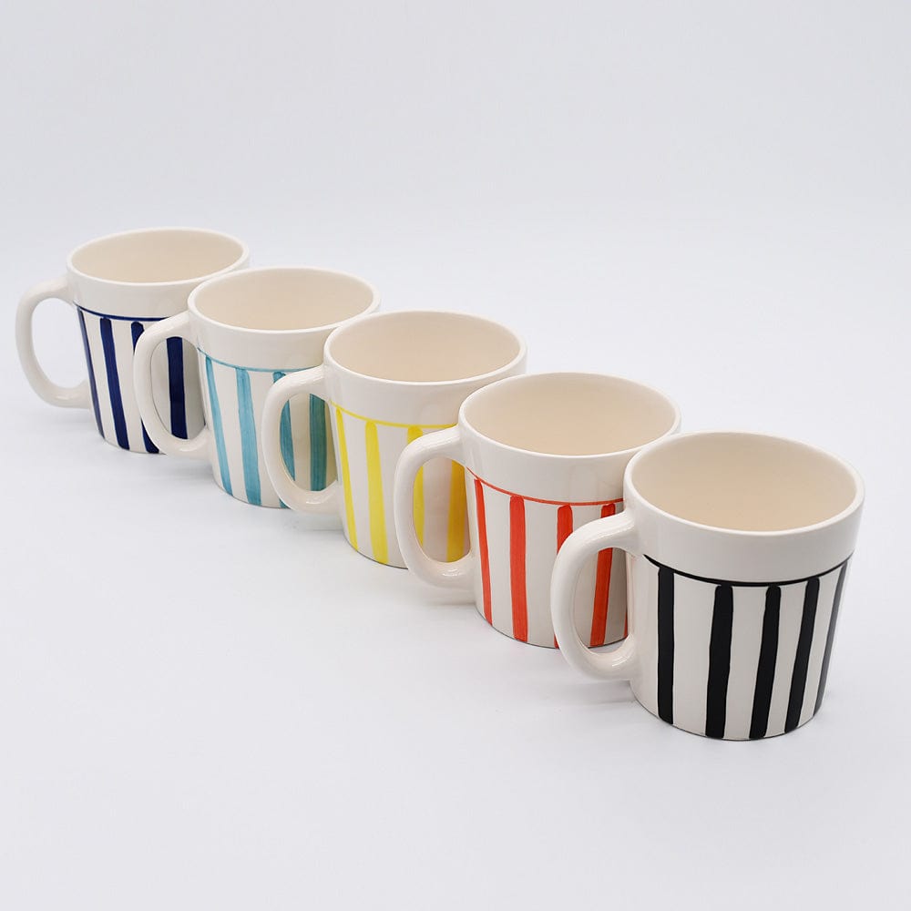 Mug rayé jaune et blanc en céramique portugaise I Vente en ligne Mug rayé en céramique "Costa Nova Mar" - Jaune