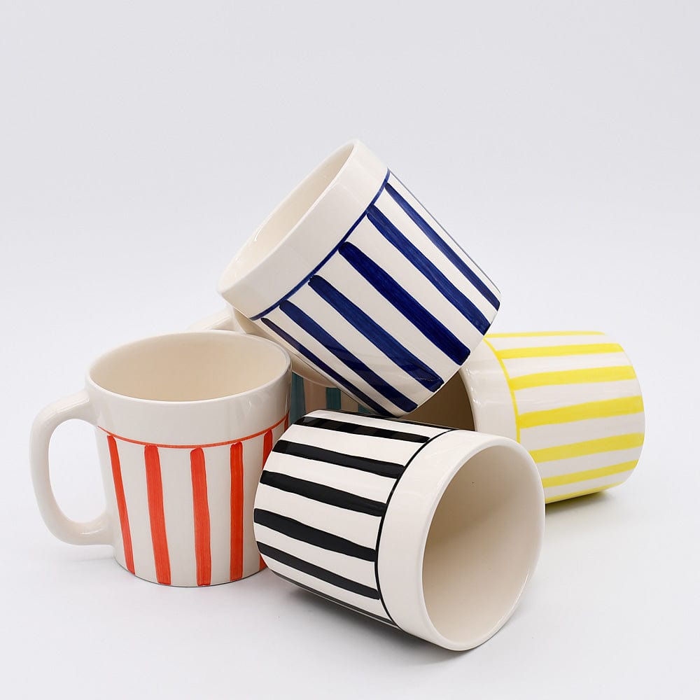 Mug rayé jaune et blanc en céramique portugaise I Vente en ligne Mug rayé en céramique "Costa Nova Mar" - Jaune