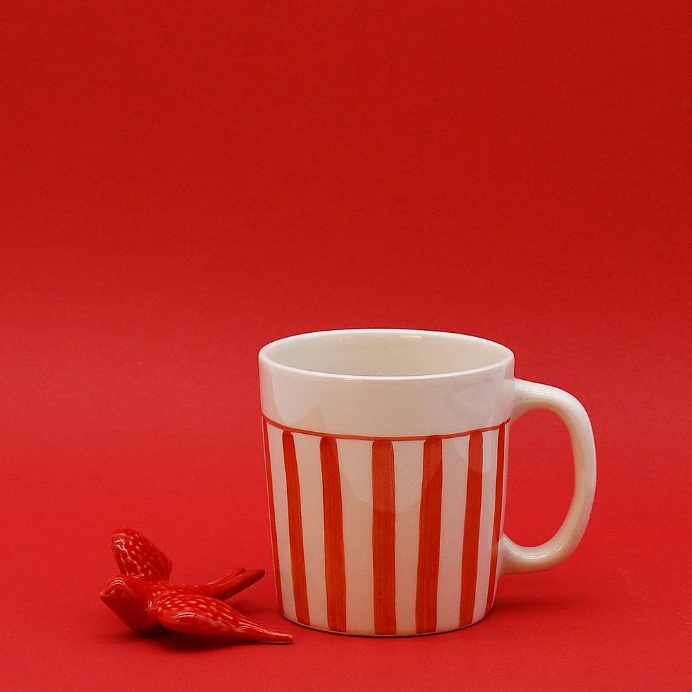 Mug rayé rouge et blanc en céramique portugaise I Vente en ligne Mug rayé en céramique "Costa Nova Mar" - Rouge