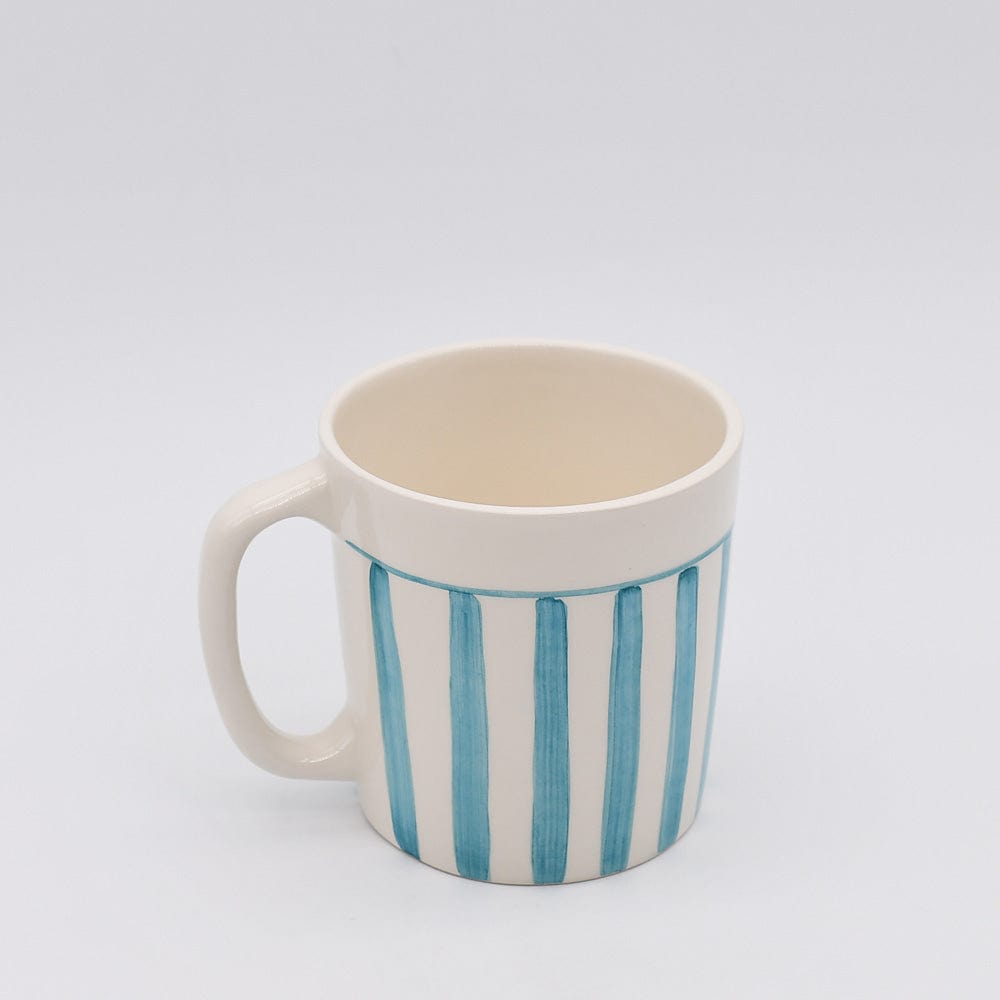 Mug rayé turquoise et blanc en céramique portugaise I Vente en ligne Mug rayé en céramique "Costa Nova Mar" - Turquoise