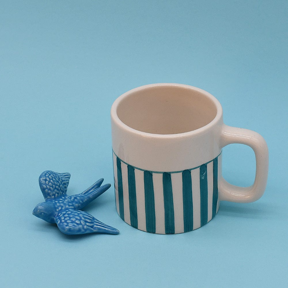 Mug rayé turquoise et blanc en céramique portugaise I Vente en ligne Mug rayé en céramique "Costa Nova Mar" - Turquoise