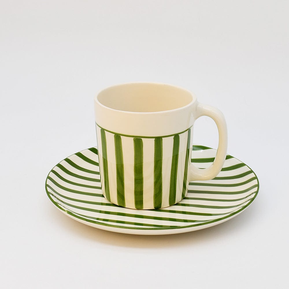 Mug rayé vert et blanc en céramique portugaise I Vente en ligne Mug rayé en céramique "Costa Nova Mar" - Vert