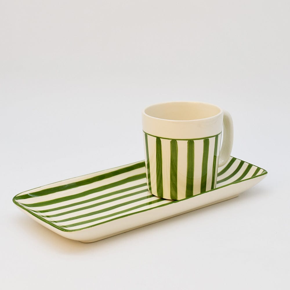 Mug rayé vert et blanc en céramique portugaise I Vente en ligne Mug rayé en céramique "Costa Nova Mar" - Vert