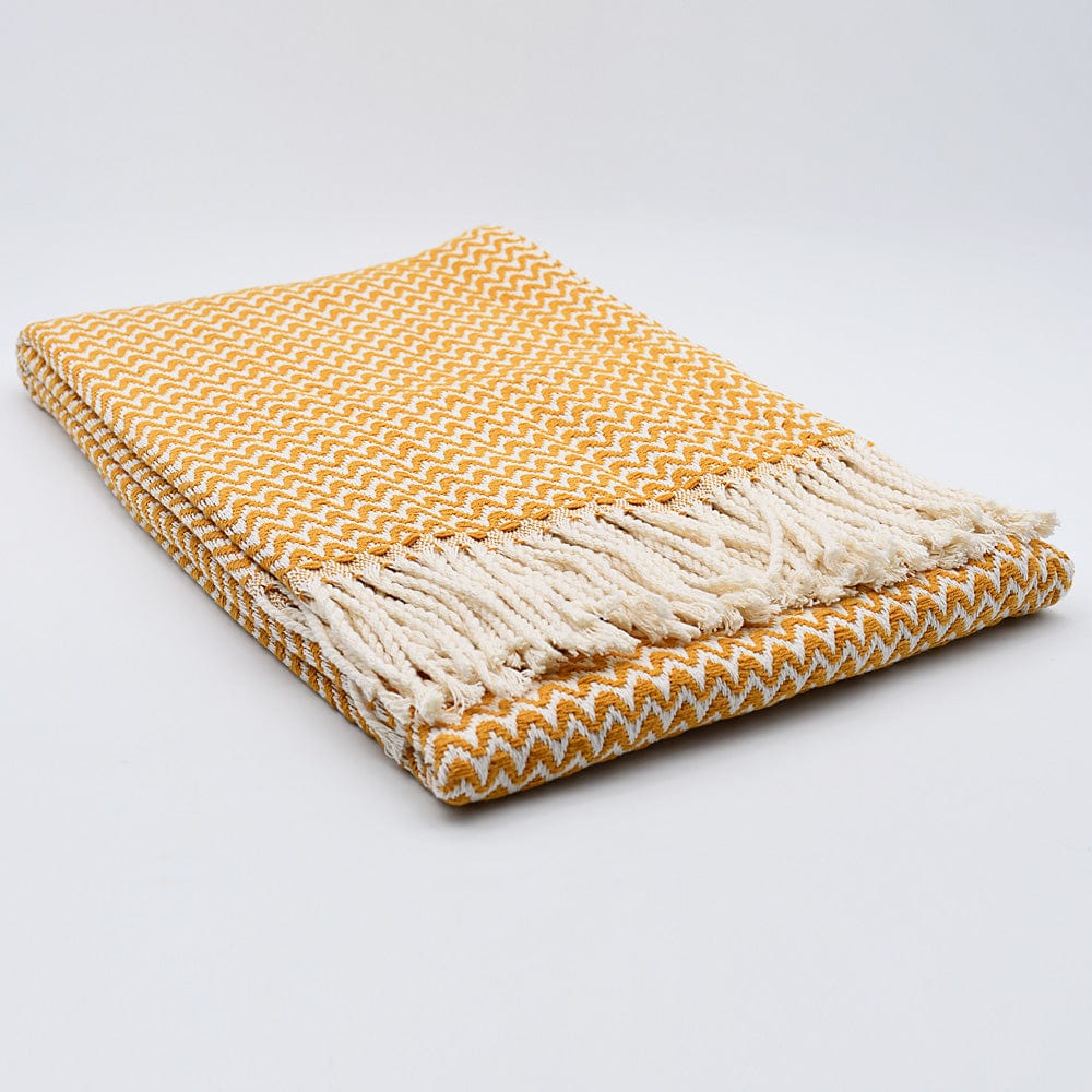 Plaid en coton bleu motifs chevrons I Artisanat du Portugal en ligne Plaid en coton "Ondas" - Orange