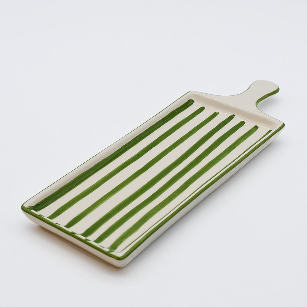 Plateau rectangulaire en céramique vert et blanc Plateau rayé "Costa Nova Mar" - Vert