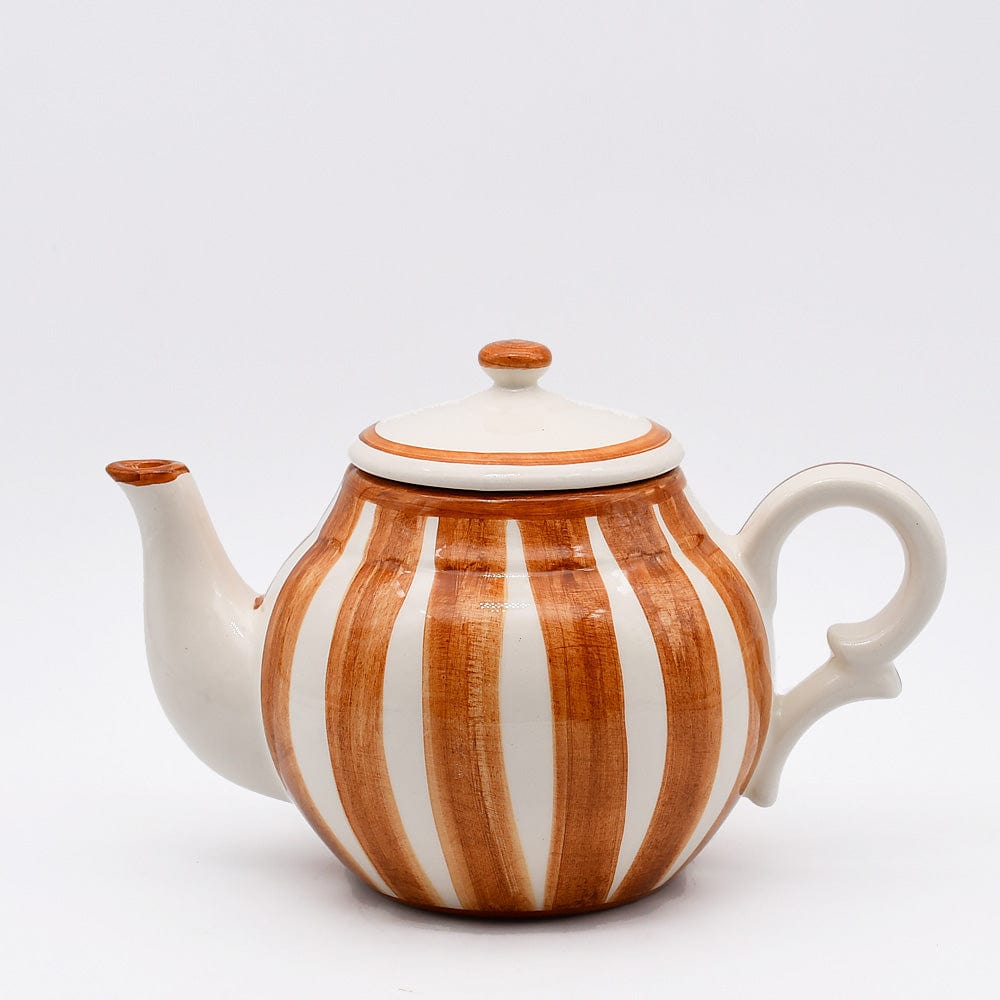 Théière en porcelaine orange I Vaisselle du Portugal en ligne Théière rayée "Costa Nova Mar" - Orange