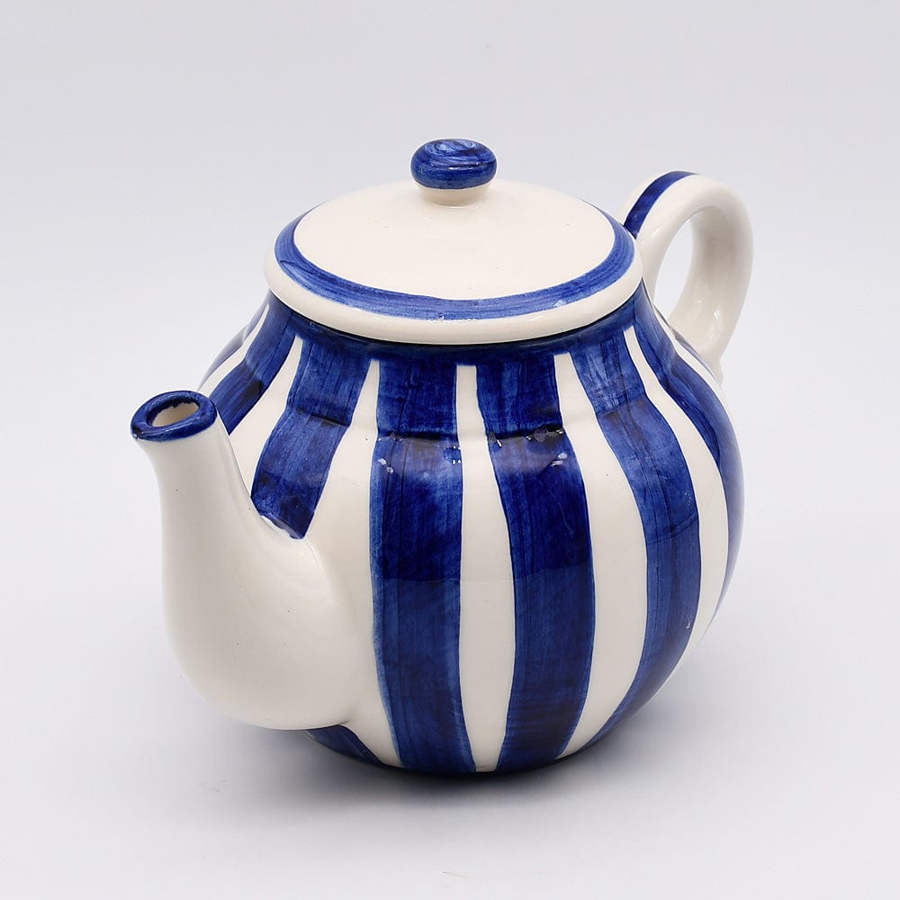 Théière en porcelaine portugaise I Vaisselle du Portugal en ligne Théière rayée "Costa Nova Mar" - Bleue