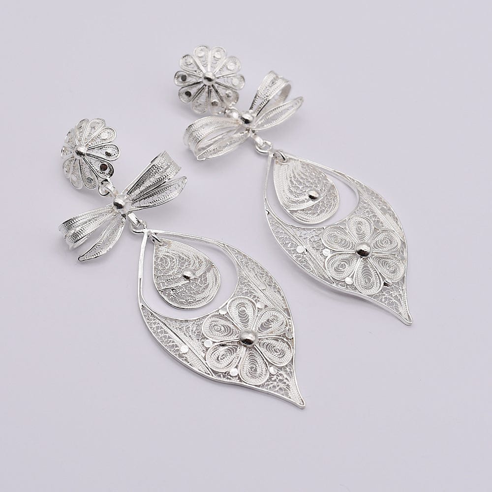 Boucles d'oreille en filigrane d'argent doré I Vente de bijoux argent Brincos À Princesa I Boucles d'oreille en argent - 9cm