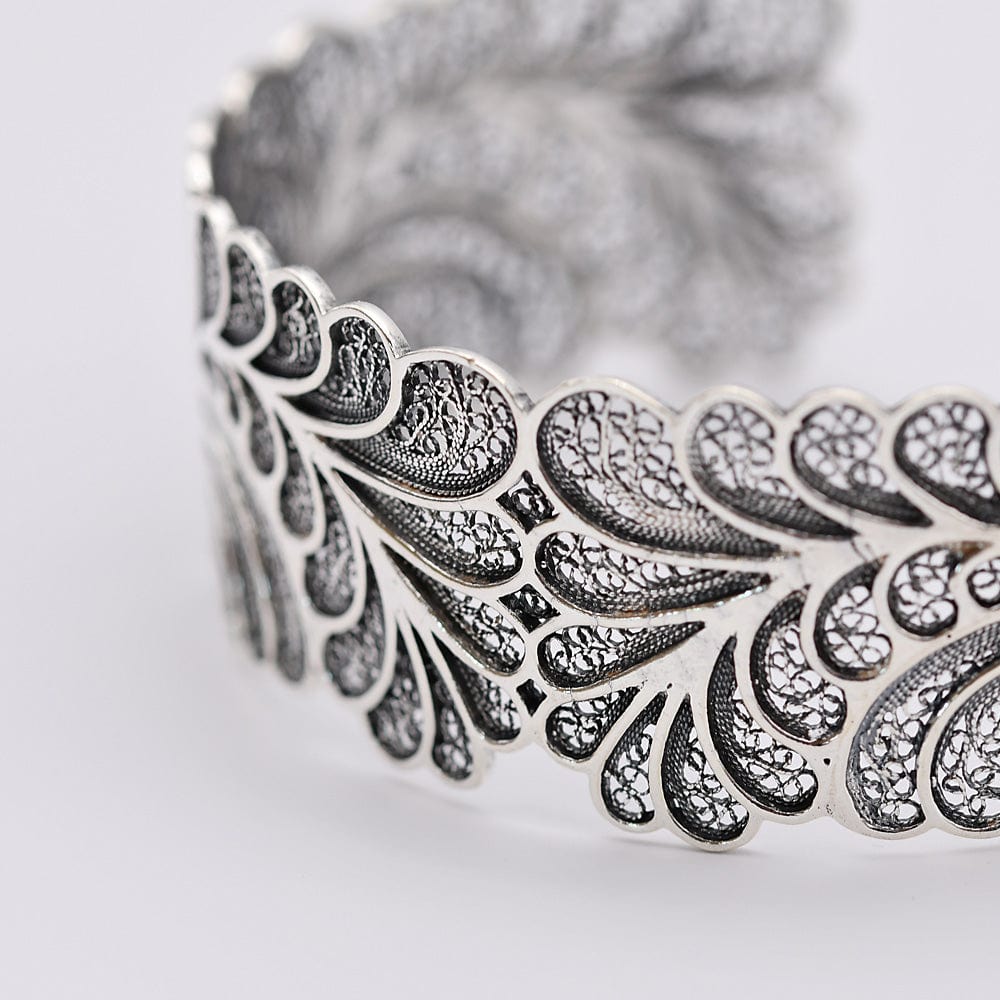 Bracelet manchette en argent oxydé I Orfèvrerie portugaise Bracelet manchette en argent