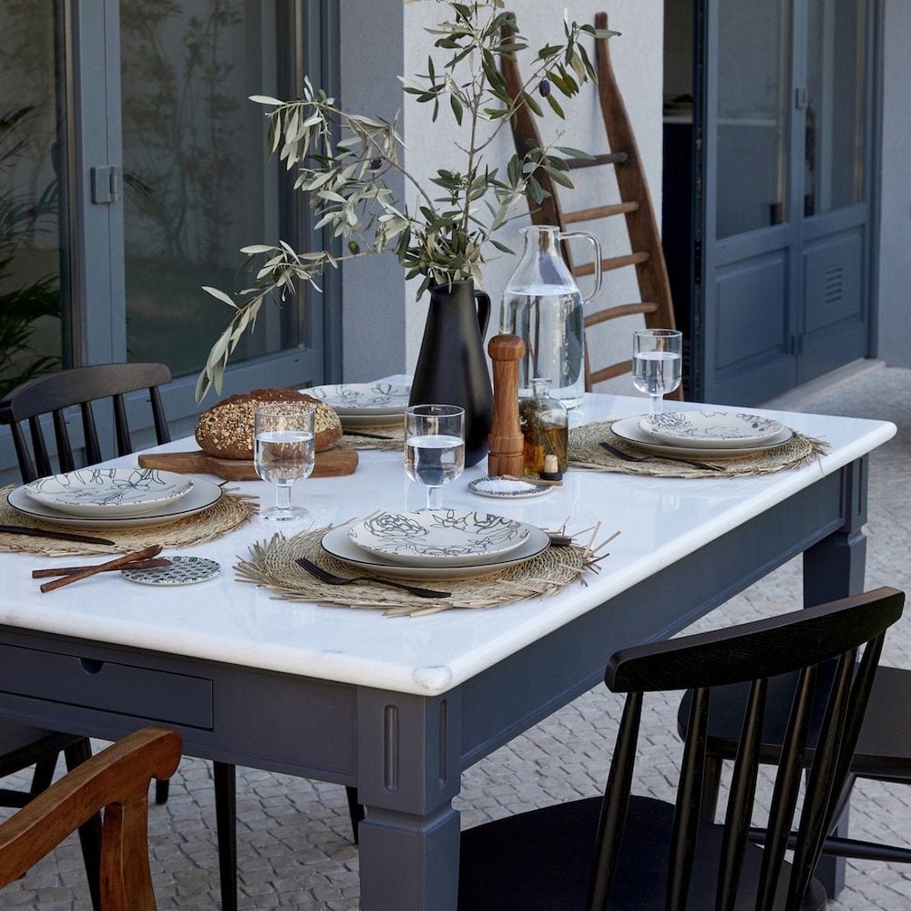 Ensemble de 4 assiettes en grès au motifs floraux Assiette en grès "Éléments" - 21cm