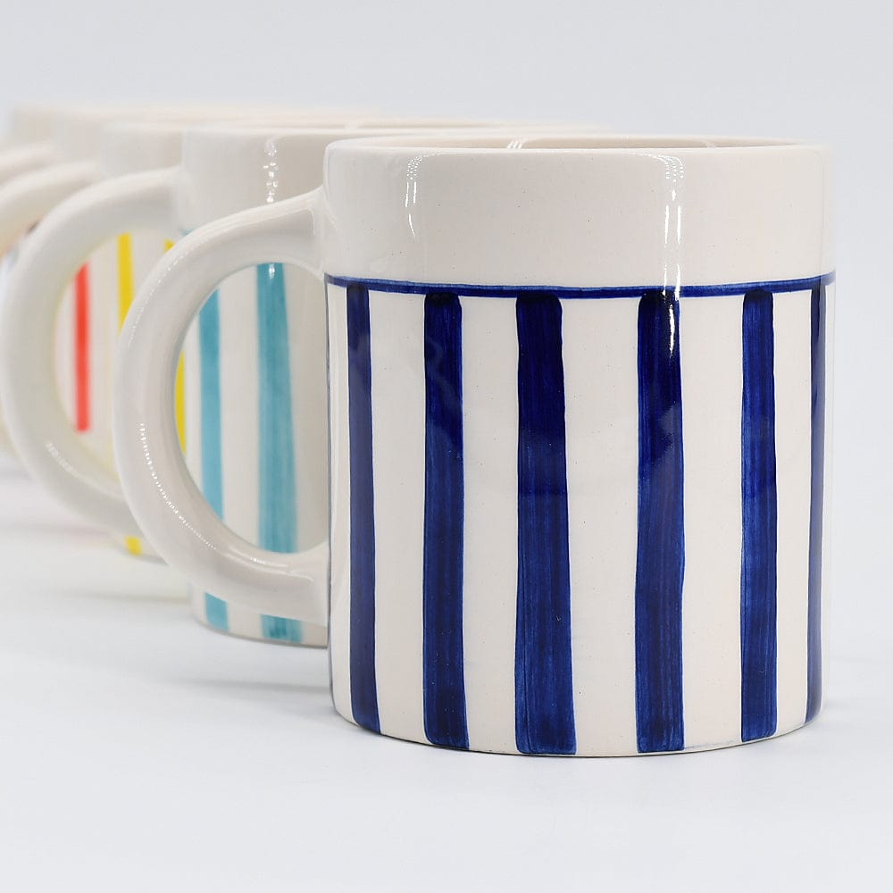 Mug en céramique portugaise I Vente en ligne Mug rayé en céramique "Costa Nova Mar" - Bleu Cobalt Bleu