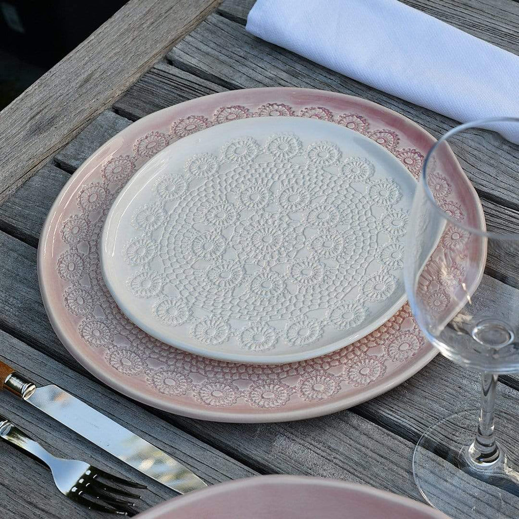 Petite assiette en céramique beige I Motifs dentelles portugaises Assiette "Flores" beige - 20 cm