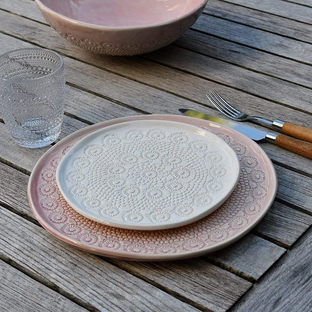 Petite assiette en céramique blanche I Motifs dentelles portugaises Assiette "Flores" blanche - 20 cm