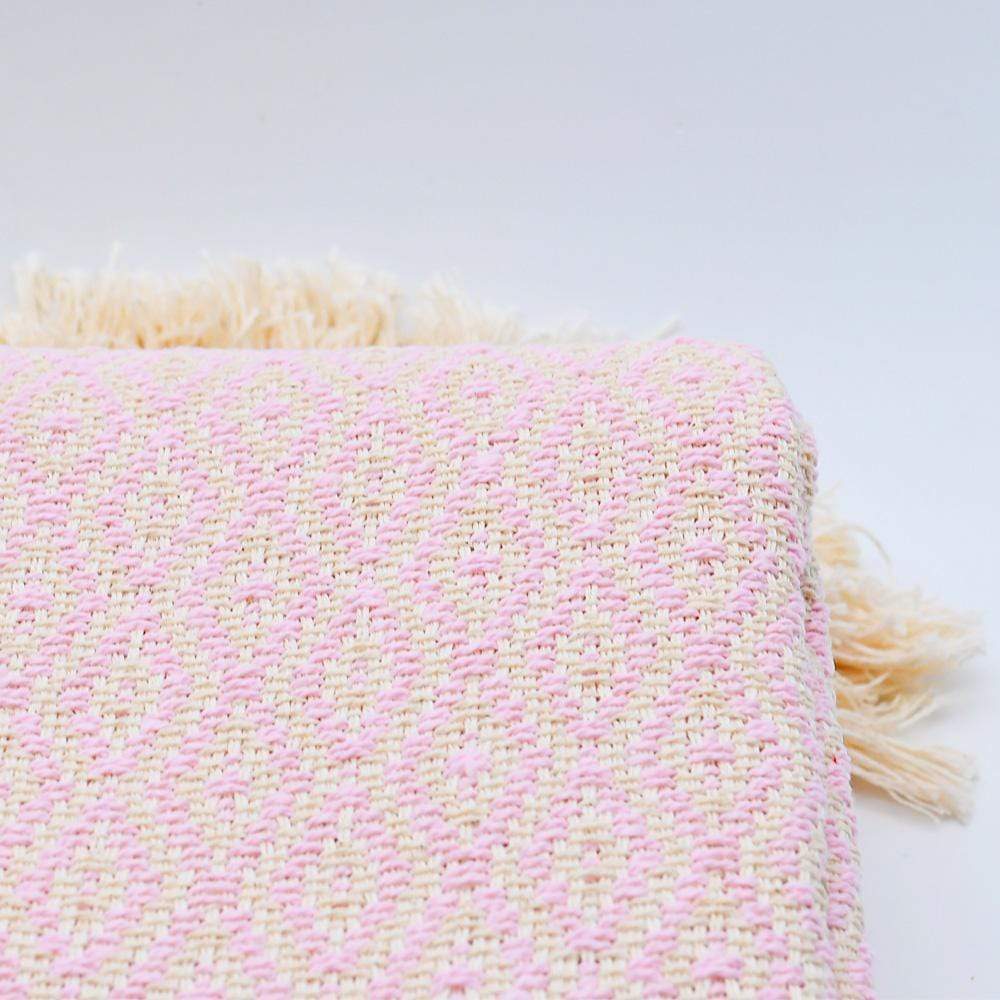 Plaid à franges en coton Rose et blanc cassé Plaid à franges en coton "Losango" 200x135 - Rose