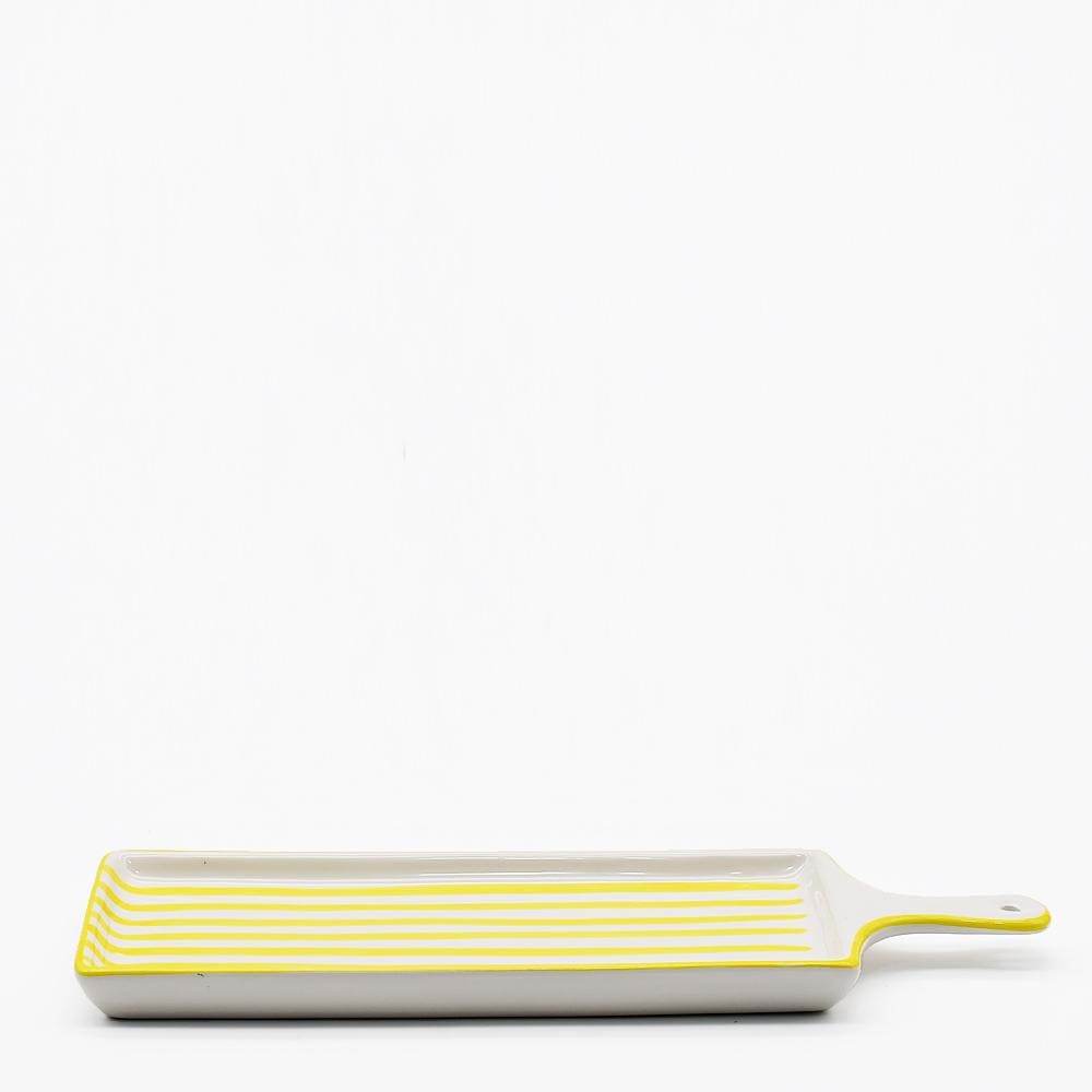 Plateau rectangulaire en céramique jaune et blanc Plateau rectangulaire "Costa Nova Mar" - Jaune