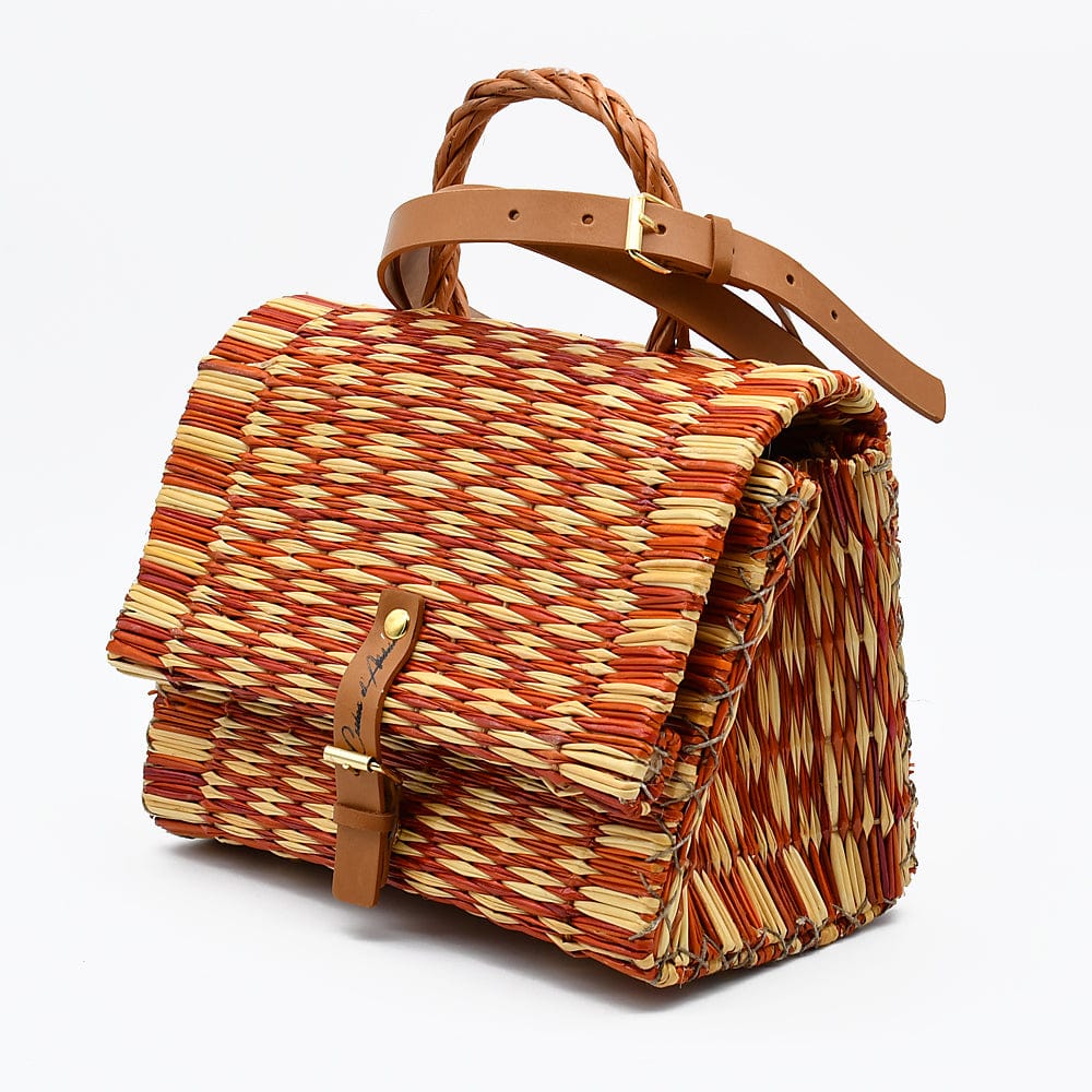 Sac cartable en jonc I Bleu I 25 cm I Produit du Portugal #Sac cartable en jonc 25cm - Ocre & naturel