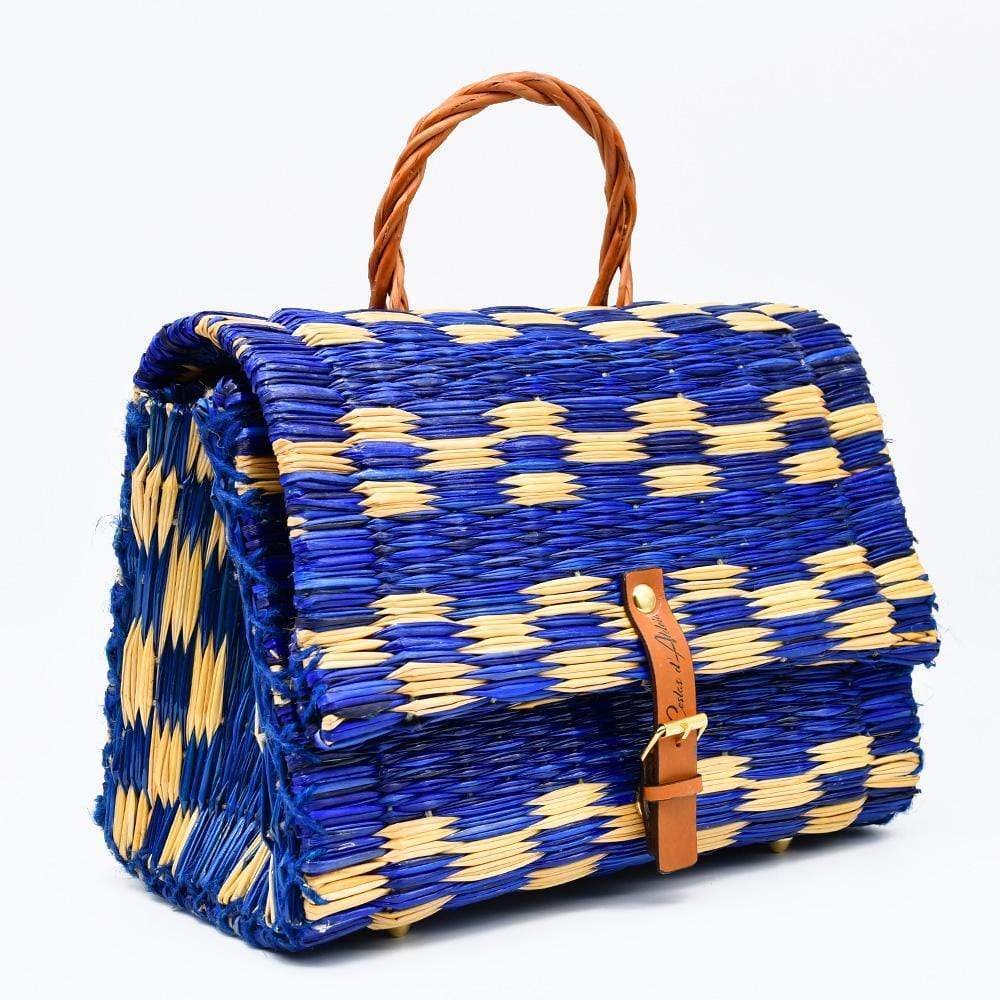 Sac cartable en jonc I Bleu & naturel 25cm I Produit du Portugal Sac cartable en jonc 25cm - Bleu & naturel